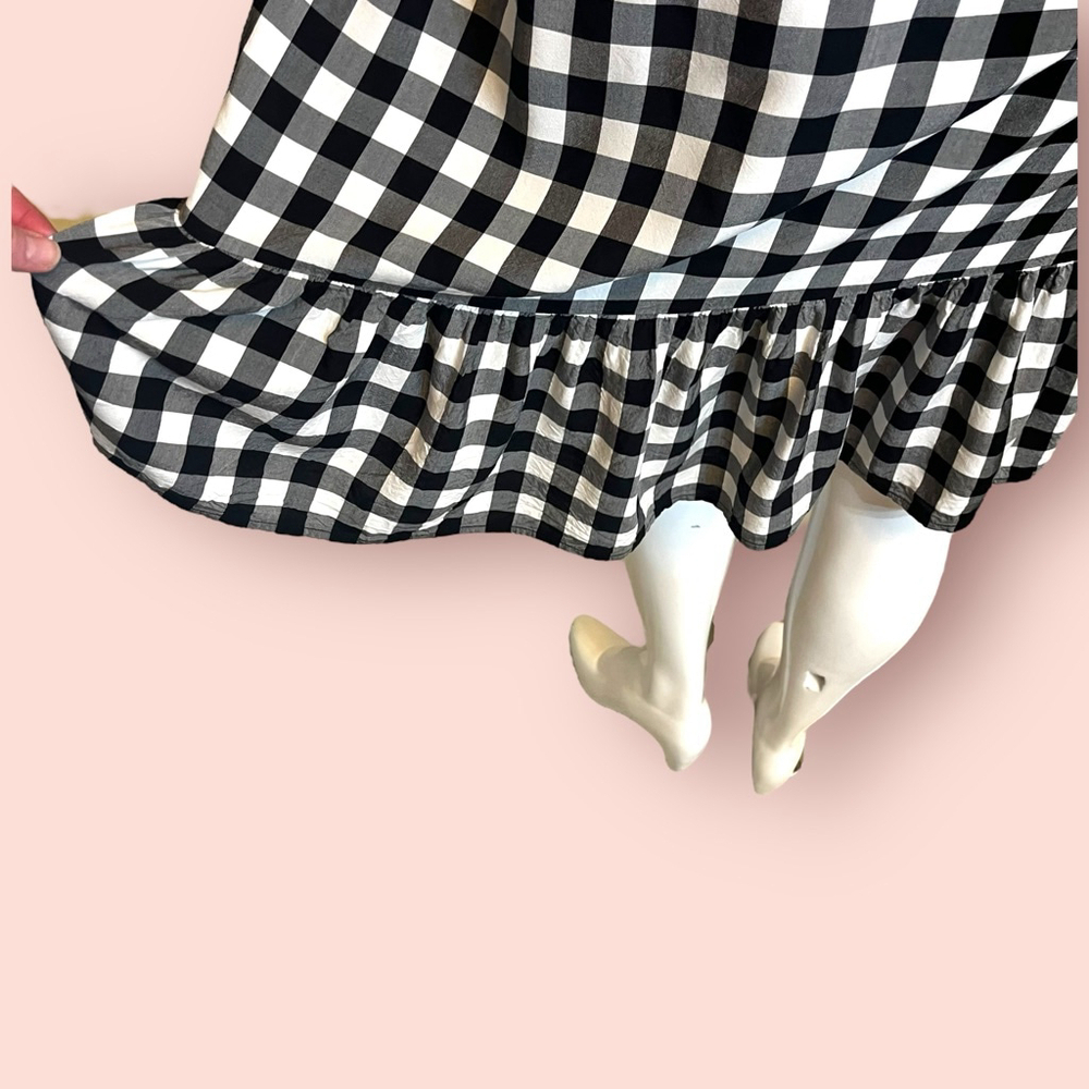 Place Gingham Shirred Ruffle Dress, L, Black White - Picture 12 of 15